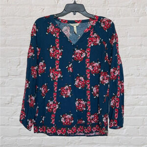 Matilda Jane Blue Floral Blouse Womens S Shirt Top Flowers Rayon Small